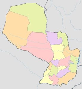 Mapa mudo coloreado de Paraguay.