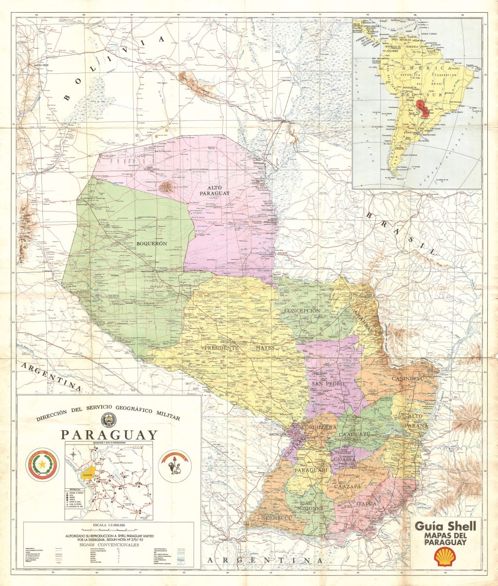 Mapa político de Paraguay de 1993.