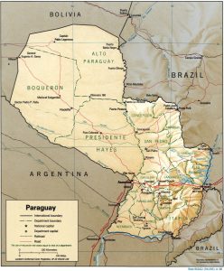 Mapa de relieve sombreado de Paraguay.