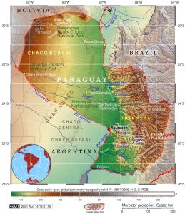 Mapa topográfico de Paraguay.