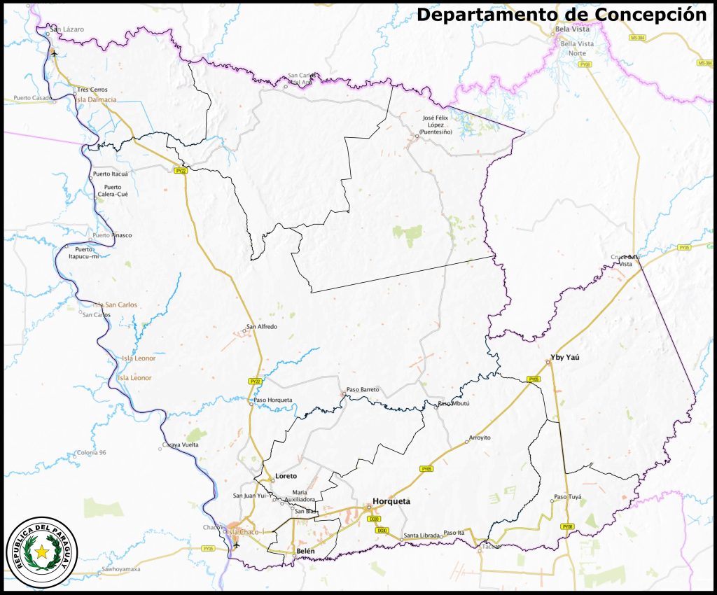 Mapa del departamento de Concepción (Paraguay).