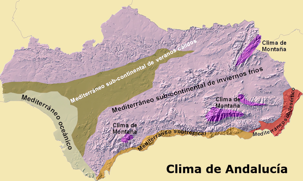 Mapa climático de Andalucía.