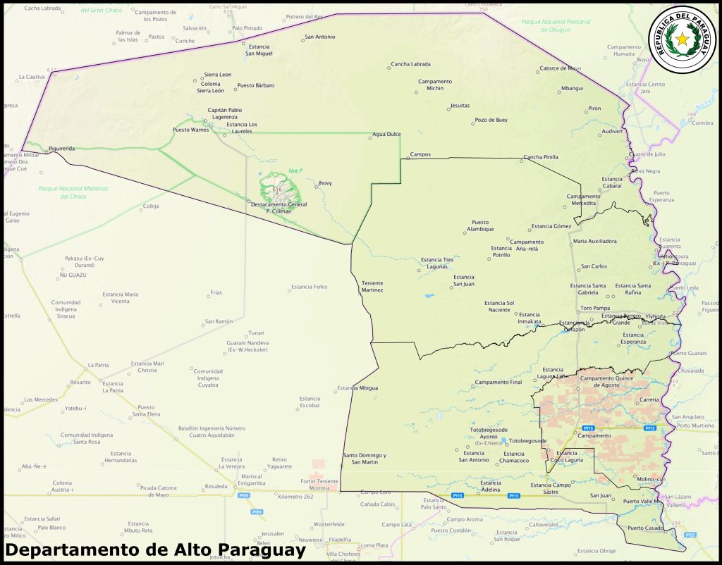 Mapa del departamento de Alto Paraguay.