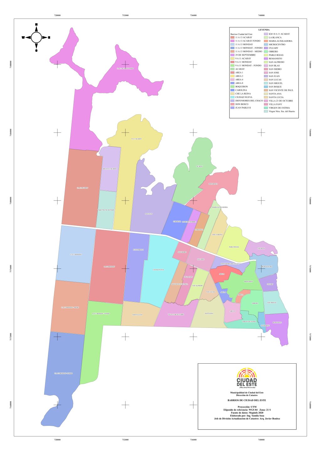 Mapa de los barrios de Ciudad del Este.