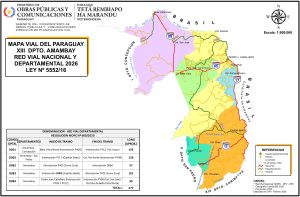 Mapa de carreteras del departamento de Amambay
