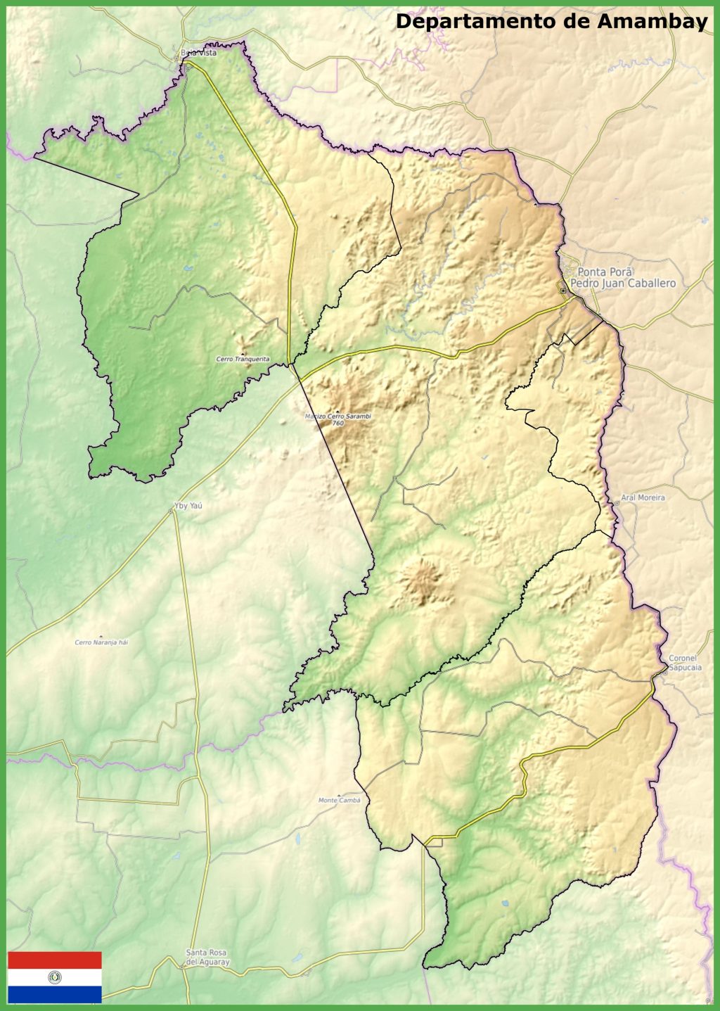 Mapa físico del departamento de Amambay.
