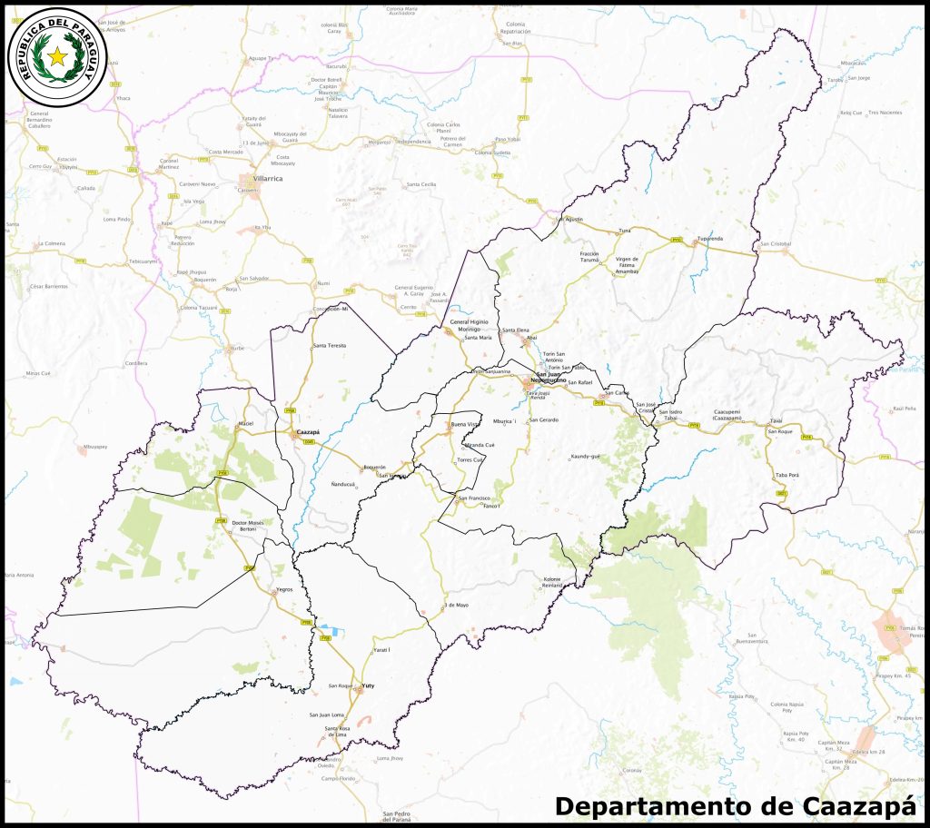 Mapa del departamento de Caazapá.