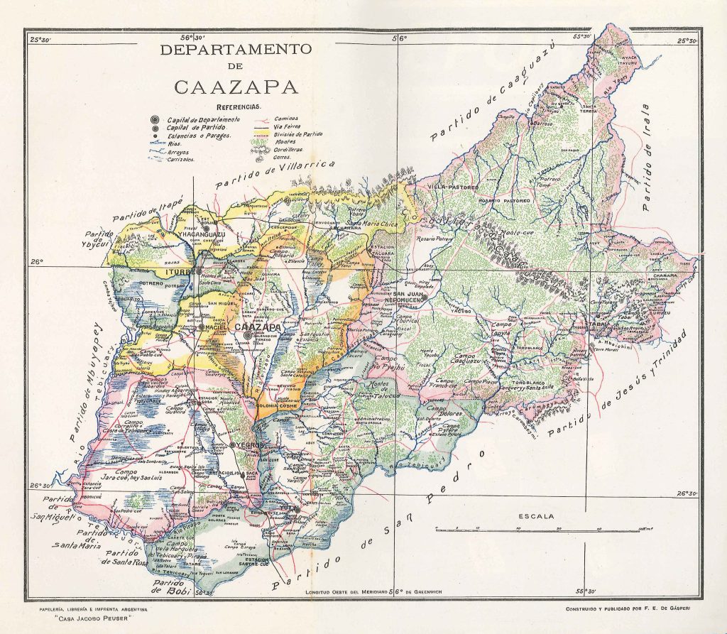Mapa del departamento de Caazapá de 1920.