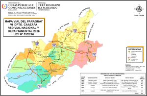 Mapa de carreteras del departamento de Caazapá