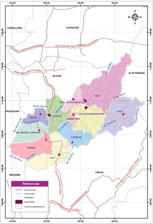Mapa político del departamento de Caazapá