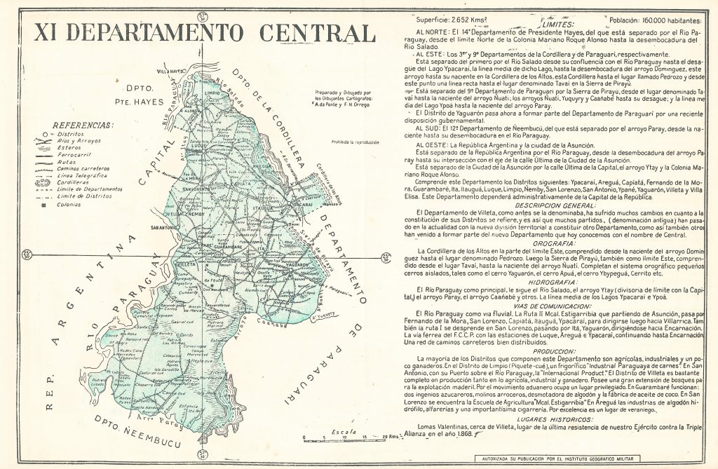 Mapa del departamento Central de 1960 (Paraguay).