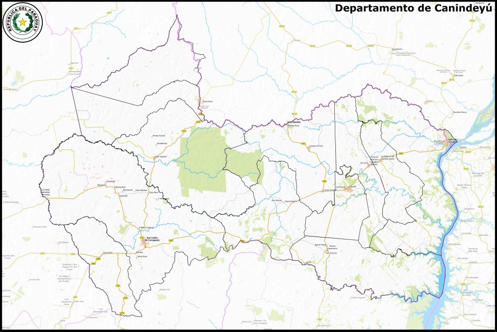 Mapa del departamento de Canindeyú.