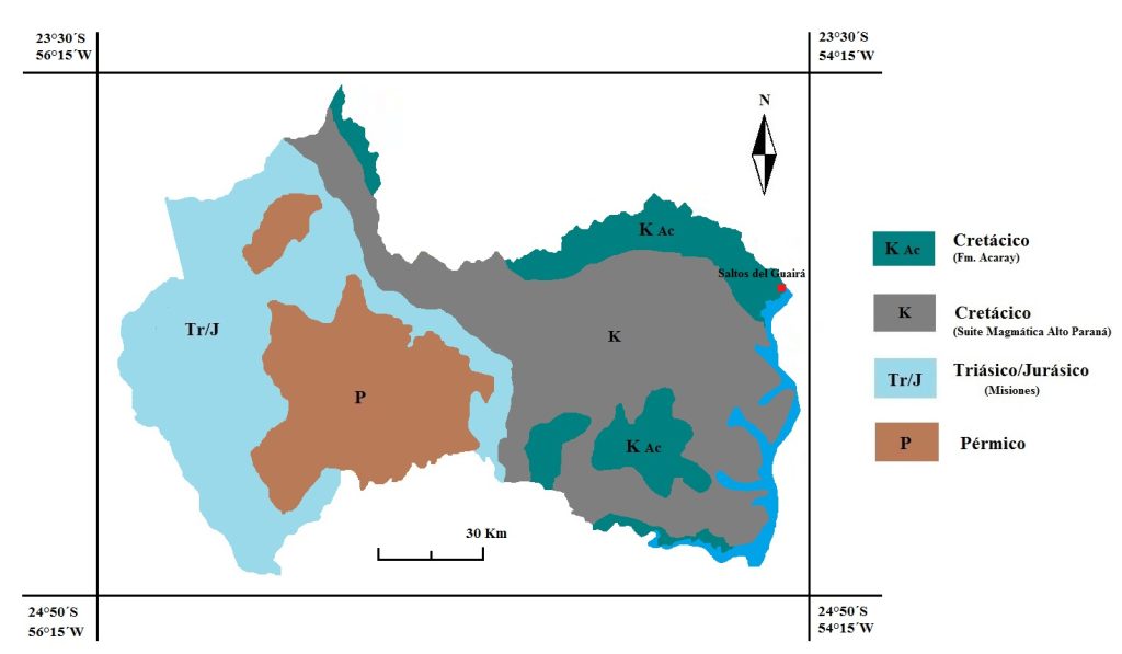Mapa geológico del departamento de Canindeyú.