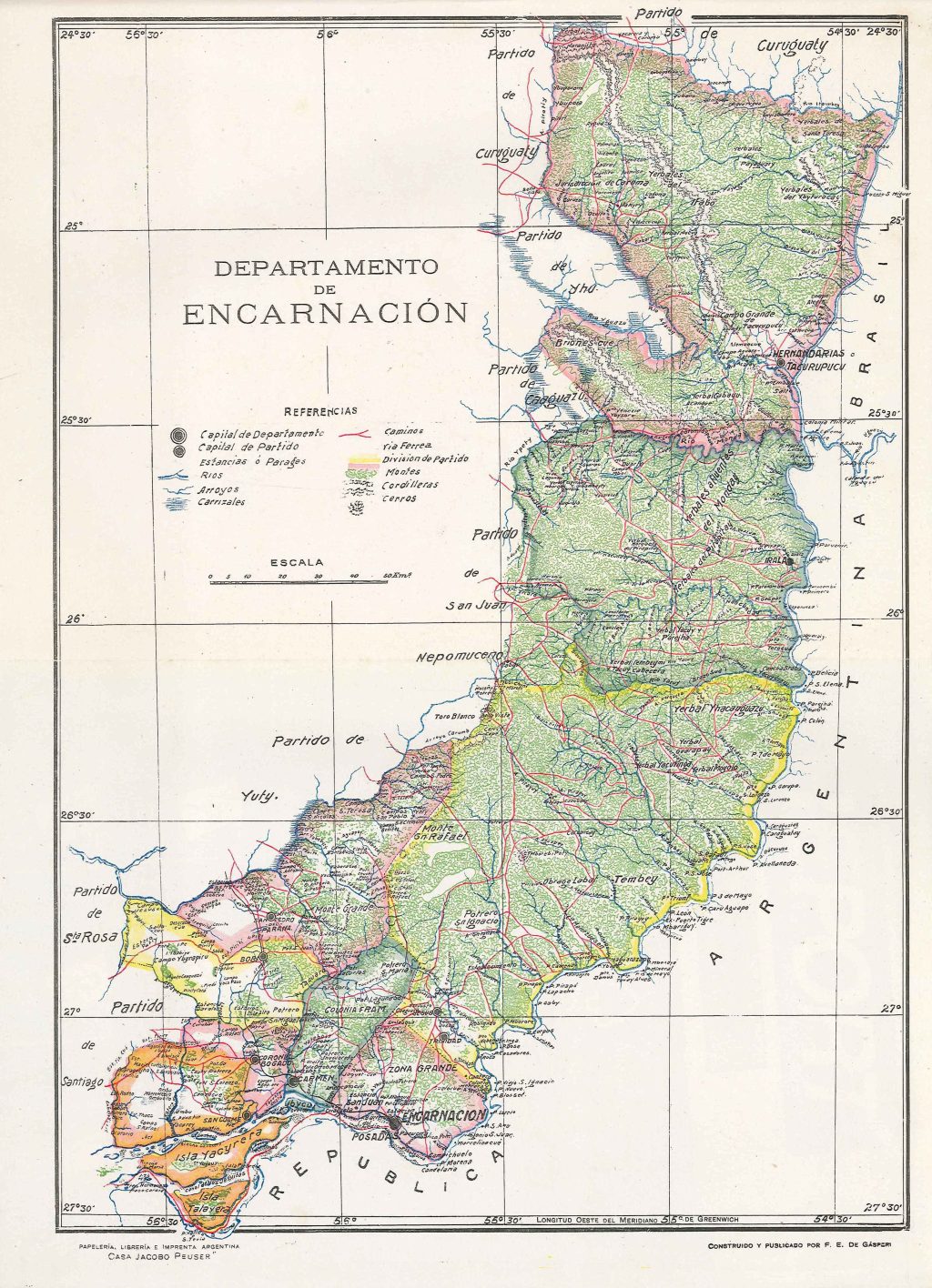 Mapa del departamento de Encarnación de 1920.