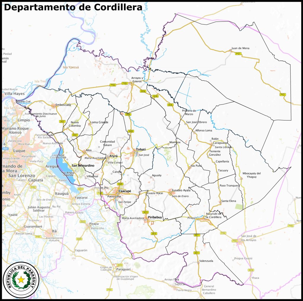 Mapa del departamento de Cordillera.