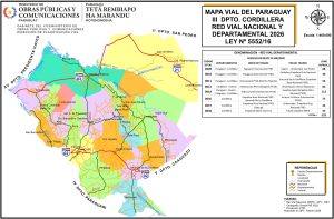 Mapa de carreteras del departamento de Cordillera