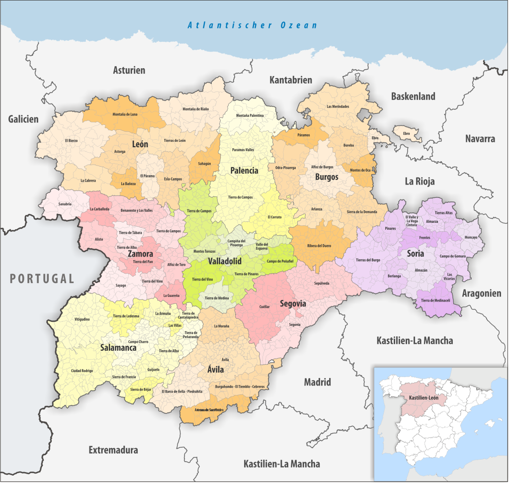 Mapa de las comarcas de Castilla y León.