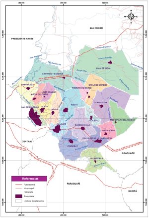 Mapa político del departamento de Cordillera