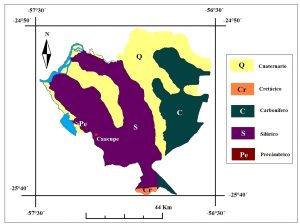 Mapa geológico del departamento de Cordillera