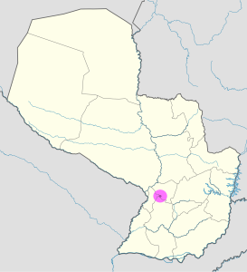 Mapa de ubicación de la ciudad de Caacupé en Paraguay.