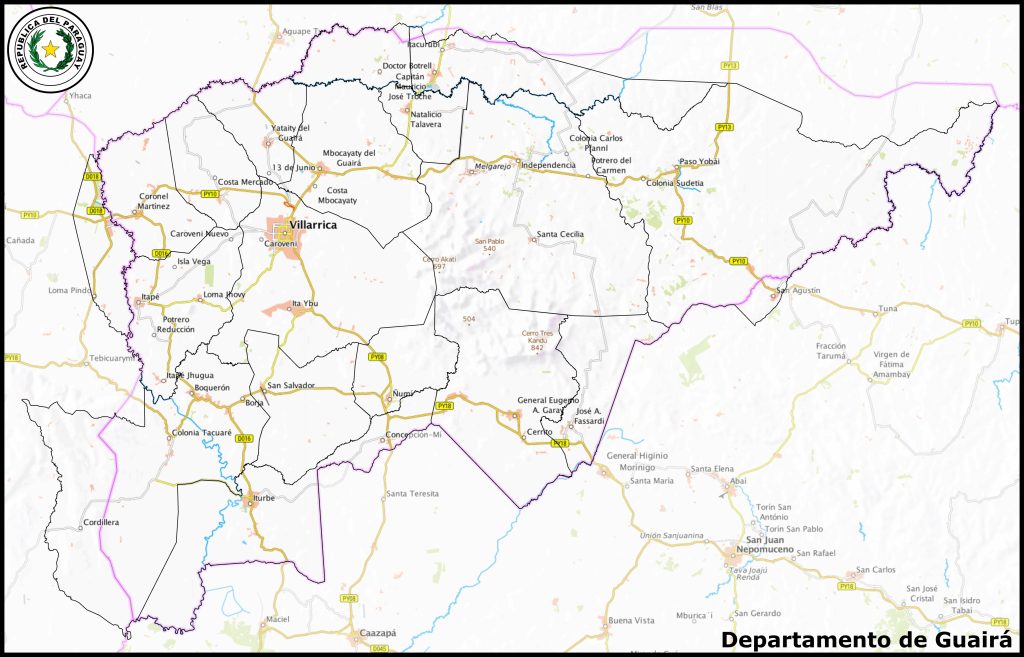 Mapa del departamento de Guairá.
