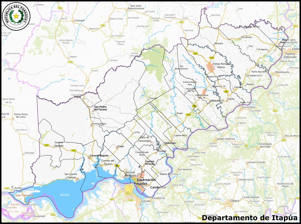 Mapa del departamento de Itapúa.