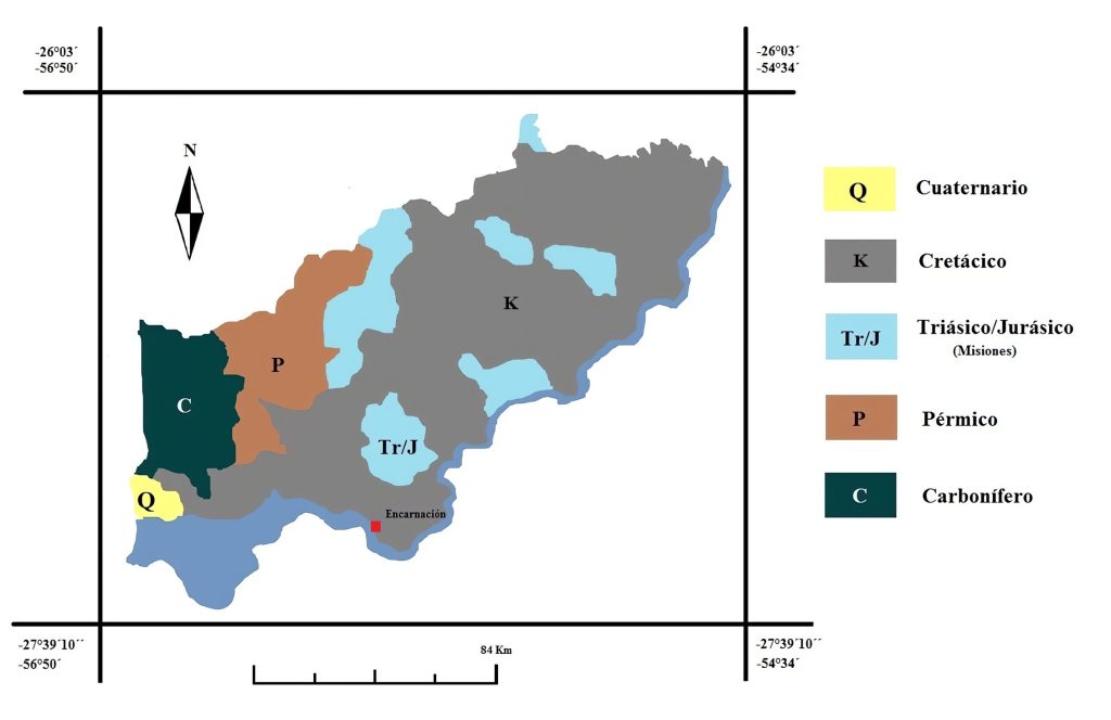 Mapa geológico del departamento de Itapúa.