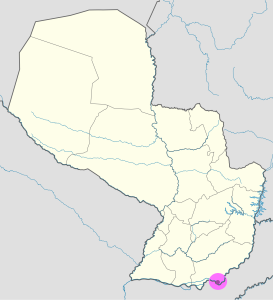 Mapa de ubicación de la ciudad de Encarnación en Paraguay.