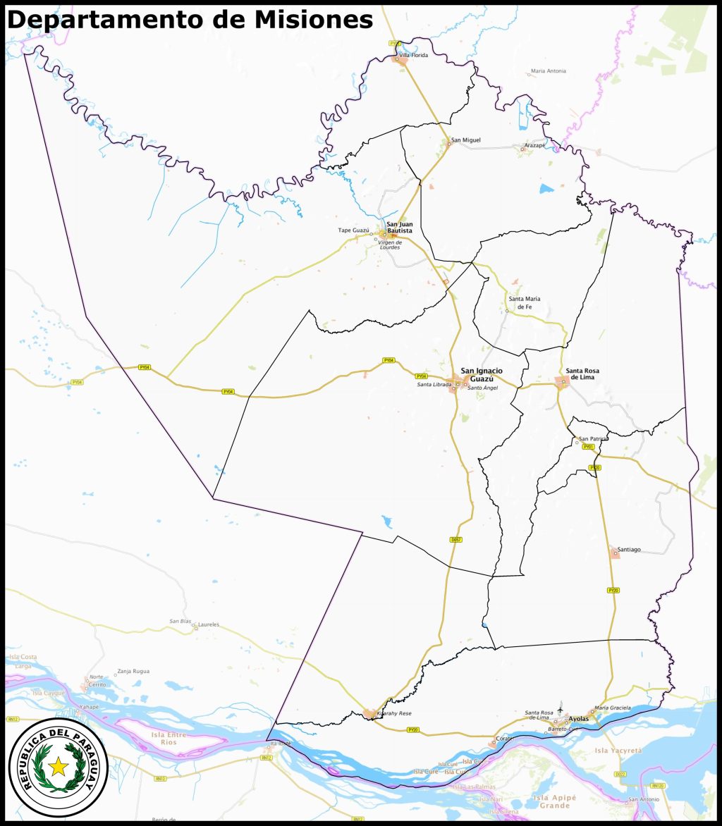 Mapa del departamento de Misiones (Paraguay).