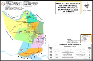 Mapa de carreteras del departamento de Misiones (Paraguay)