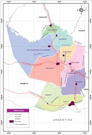 Mapa político del departamento de Misiones (Paraguay)