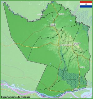 Mapa físico del departamento de Misiones (Paraguay)