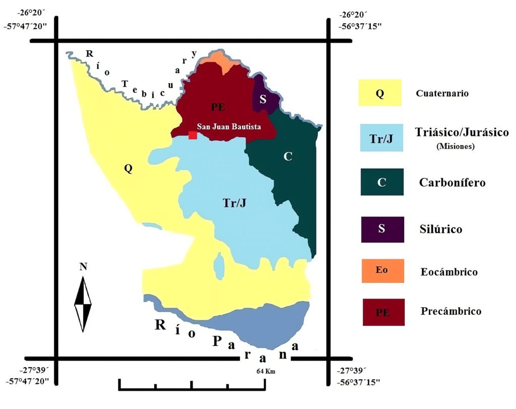 Mapa geológico del departamento de Misiones (Paraguay).