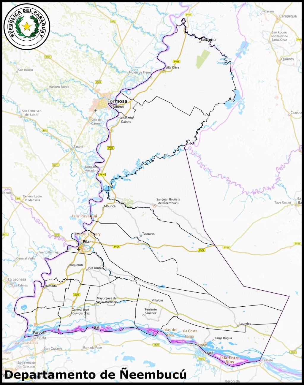 Mapa del departamento de Ñeembucú.