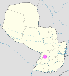 Mapa de ubicación de la ciudad de Paraguarí en Paraguay.