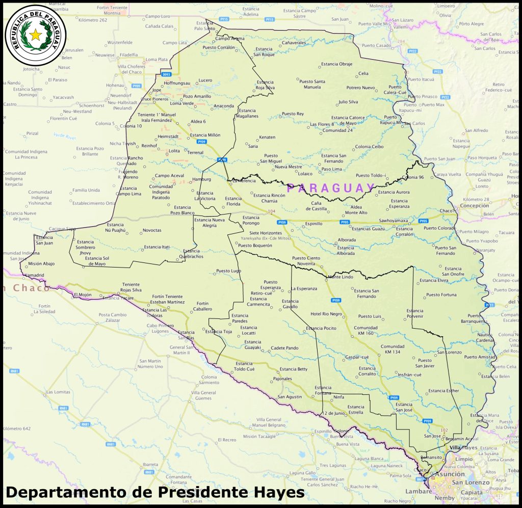 Mapa del departamento de Presidente Hayes.