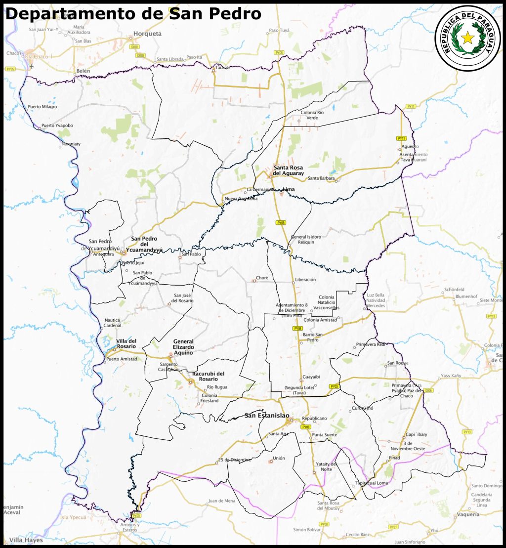 Mapa del departamento de San Pedro (Paraguay).