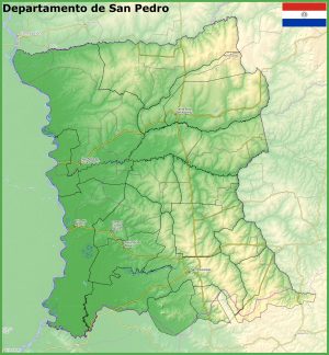 Mapa físico del departamento de San Pedro (Paraguay)