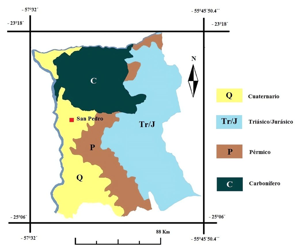 Mapa geológico del departamento de San Pedro (Paraguay).