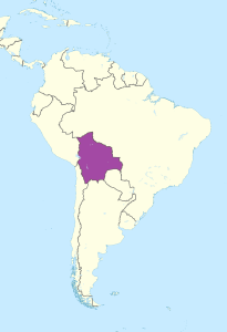 Mapa de ubicación de Bolivia en América del Sur.