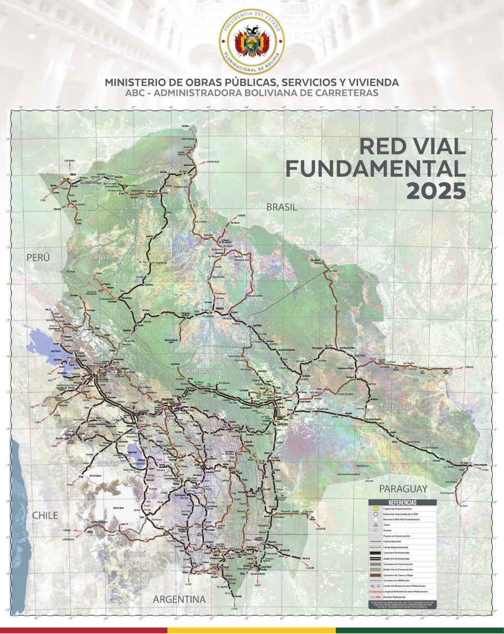 Mapa de carreteras de Bolivia.