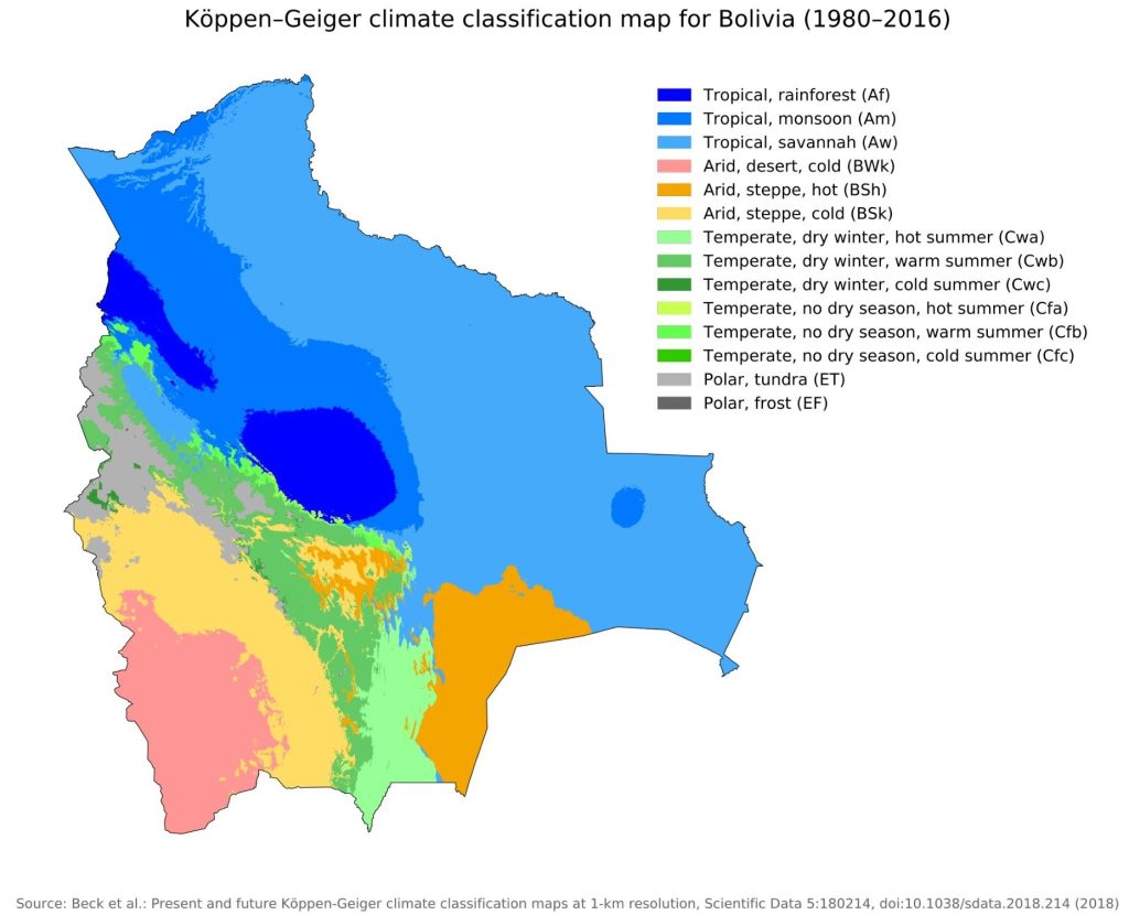 Mapa climático de Bolivia.
