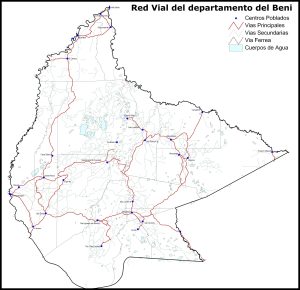 Mapa de carreteras del departamento del Beni