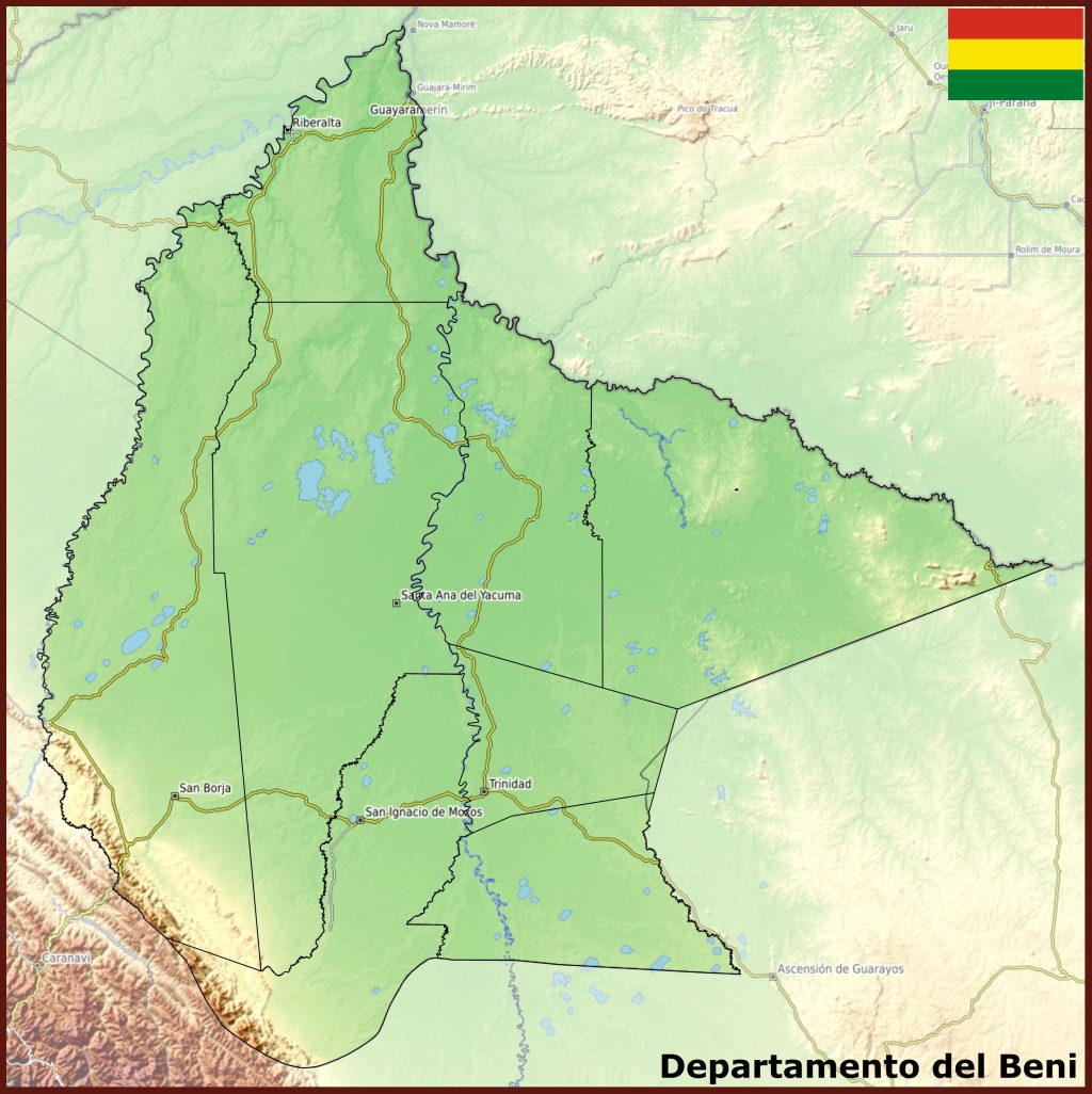 Mapa físico del departamento del Beni.
