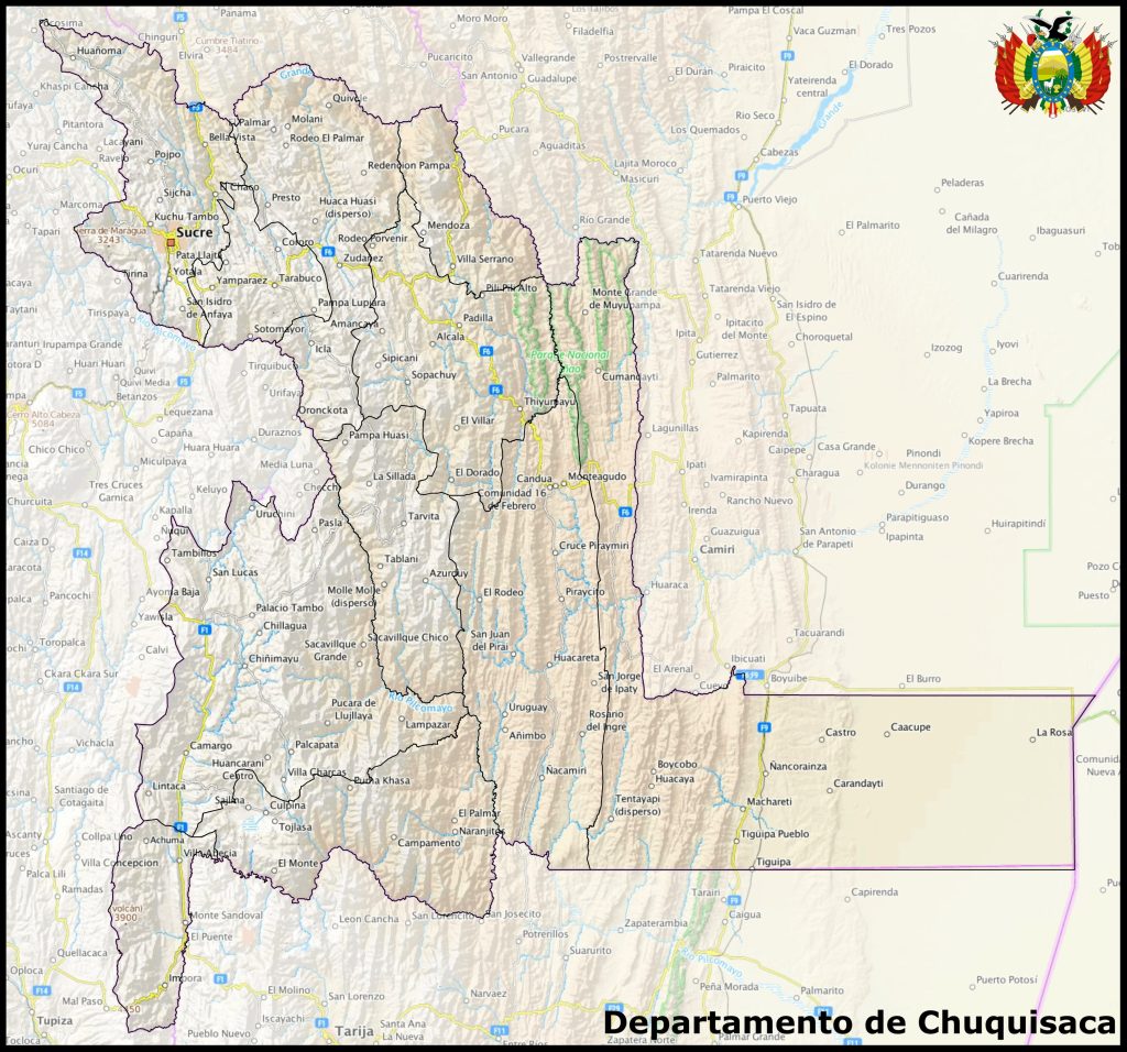 Mapa del departamento de Chuquisaca.