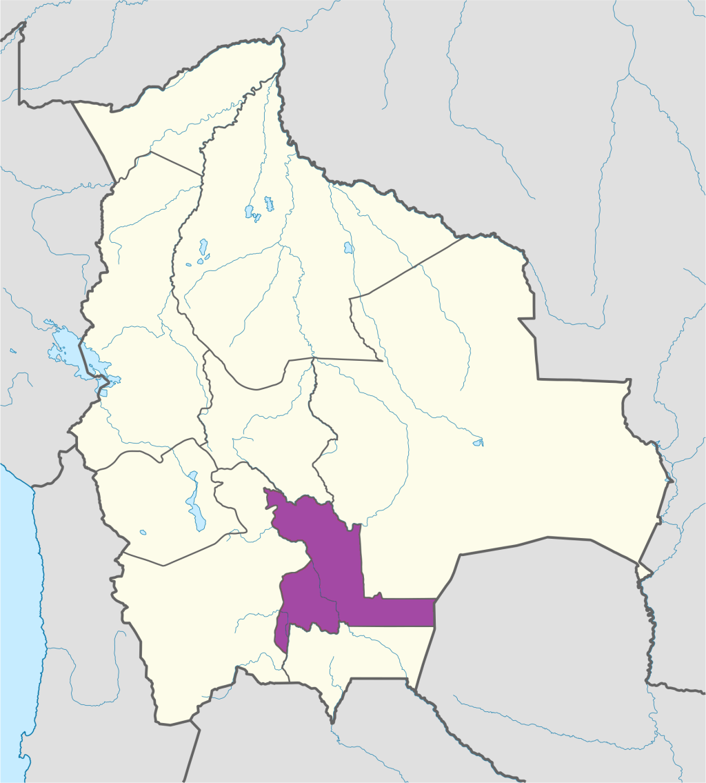 Mapa de ubicación del departamento de Chuquisaca en Bolivia.