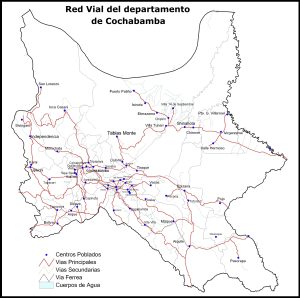 Mapa de carreteras del departamento de Cochabamba