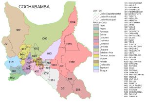 Mapa de los municipios del departamento de Cochabamba.