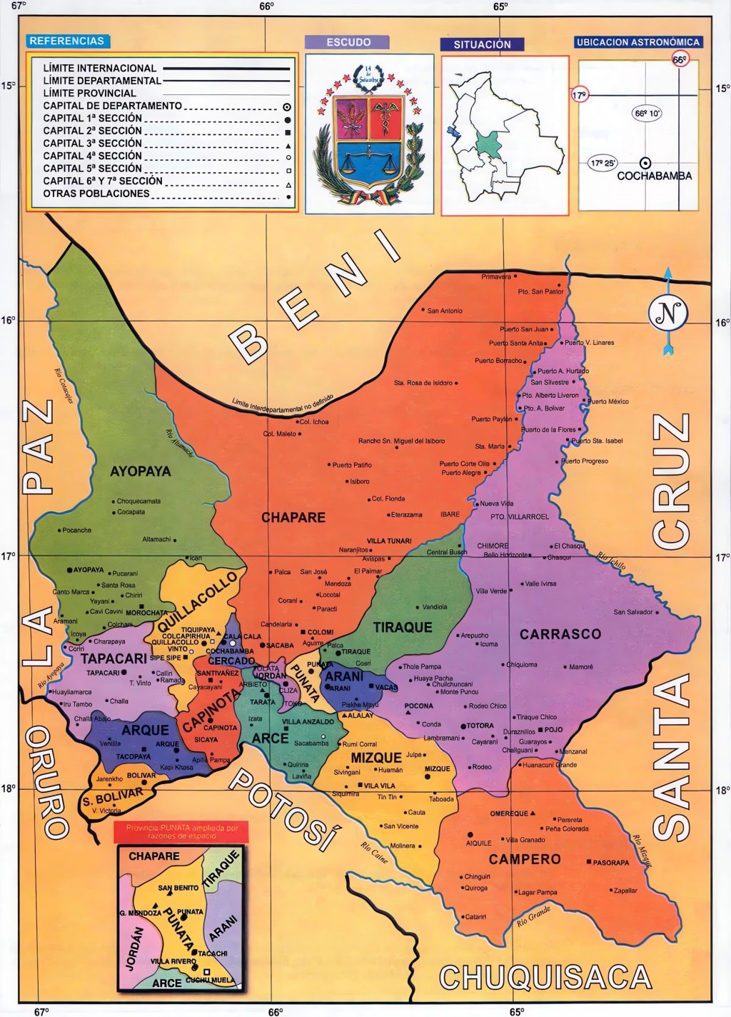 Mapa político del departamento de Cochabamba.