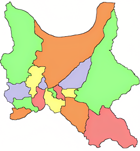 Mapa mudo coloreado del departamento de Cochabamba.